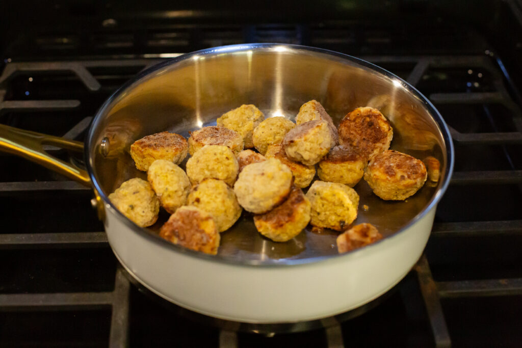 frozen meatballs in a pan