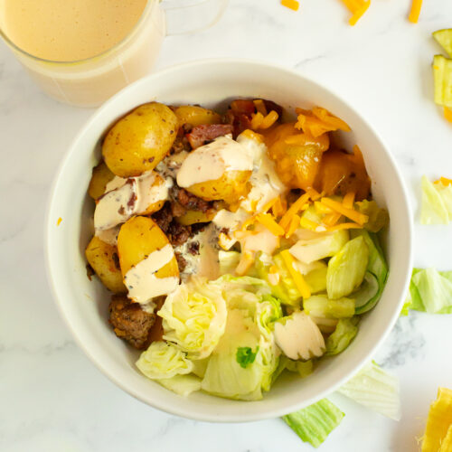 burger bowls with sauce