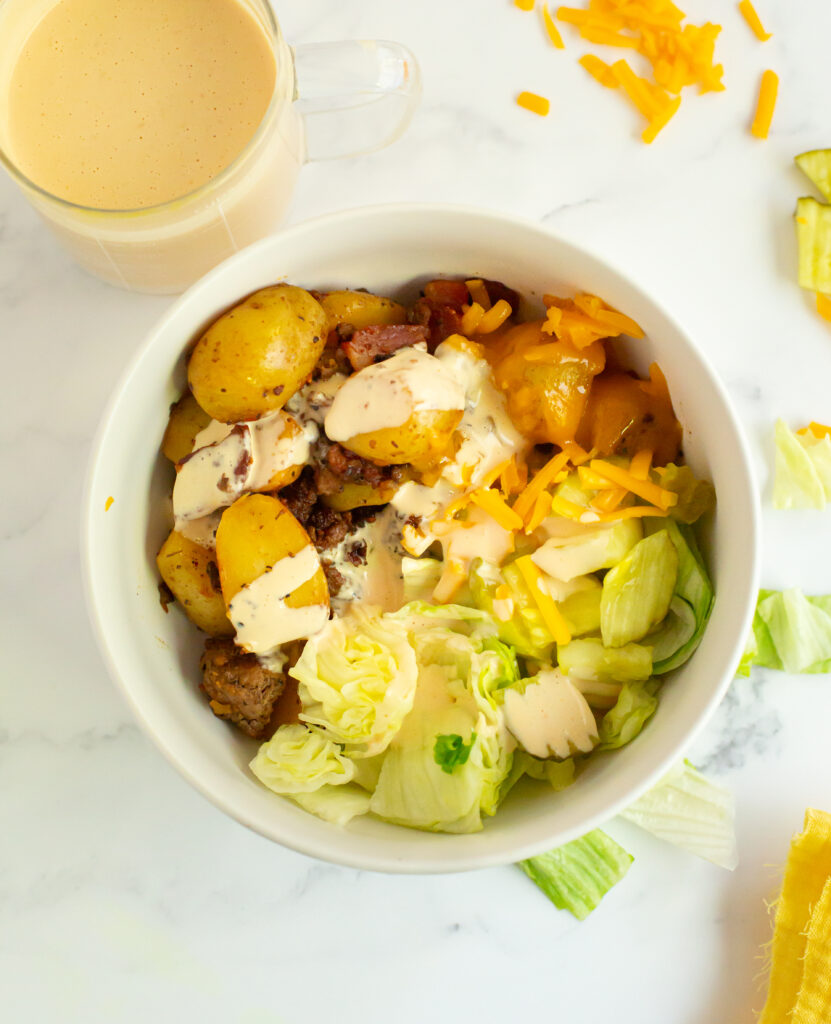 burger bowls with sauce
