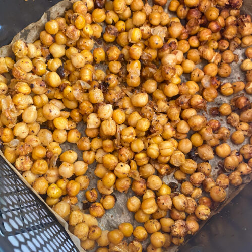 chili crunch chickpeas in an air fryer