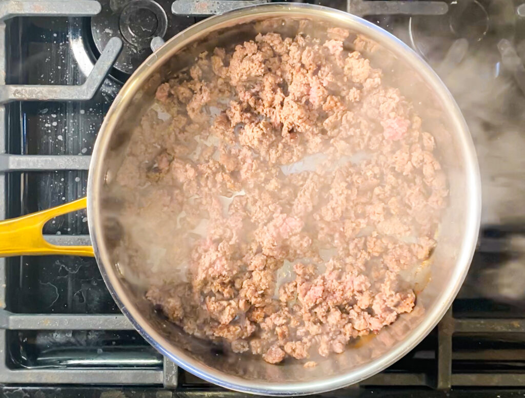 ground beef cooked in a pan