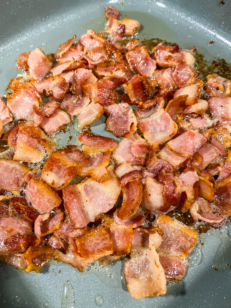 full cooked bacon in a skillet