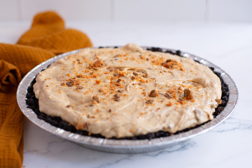 crumbled butterfinger on top of pie