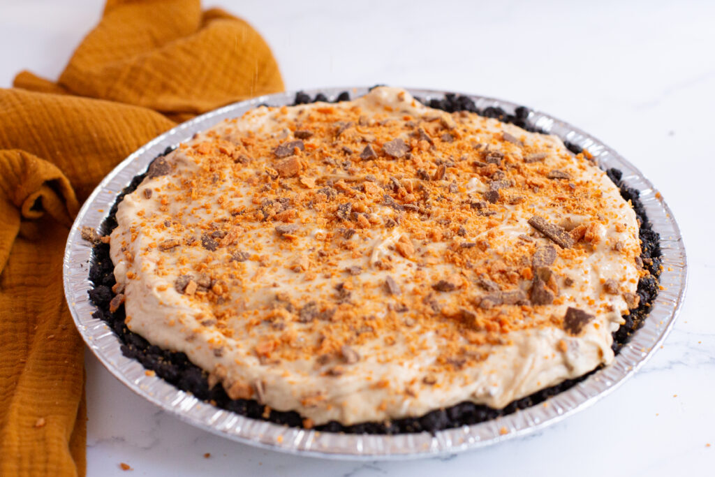 crushed butterfinger on top of pie